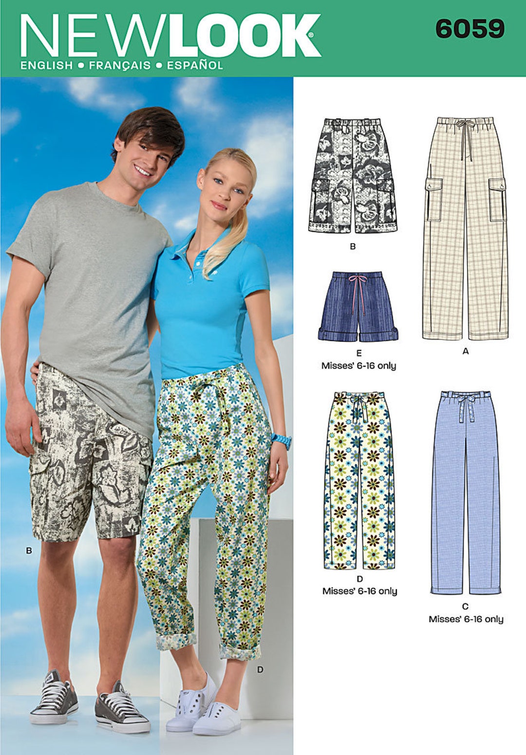 New Look 6059 Unisex Pants and Shorts Sewing Pattern Size - Etsy