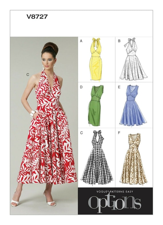 Vogue V8727 Misses Close-fitting Lined Dress Halter or Sleeveless