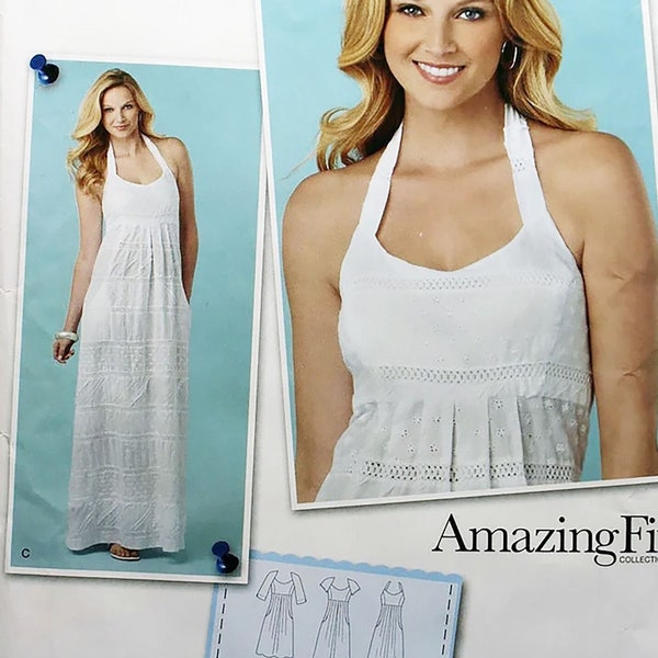 Simplicity 1800 S0750 Sewing Pattern, Misses Halter and Open Neckline Semi Fitted Dresses, Amazing Fit Custom Sizing Pattern / Uncut