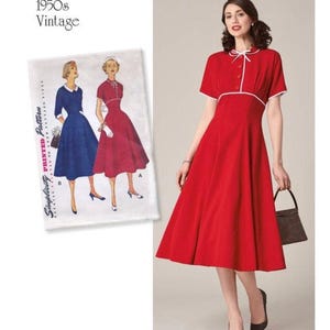 May include: A vintage Simplicity sewing pattern, number 8732, featuring a red dress with white trim and a matching pattern illustration. The image includes the text "1950s Vintage" and the Simplicity logo.