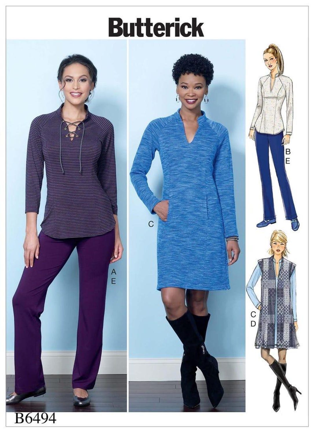 Butterick B6494 Sewing Pattern - Misses Top, Vest, Dress and Pants ...