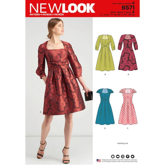 new look formal dresses 6571 Sewing Pattern - Womens Dress, Princess Seam Dress, Dress Pattern, Fit and Flare Dress, Size 8-20, Uncut and FF back style_zipper