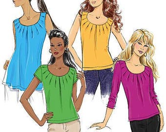 Butterick B5354 Size 6-12 or 14-20 Misses' Pleated and Tucked-Neckline Tops Sewing Pattern / Uncut FF