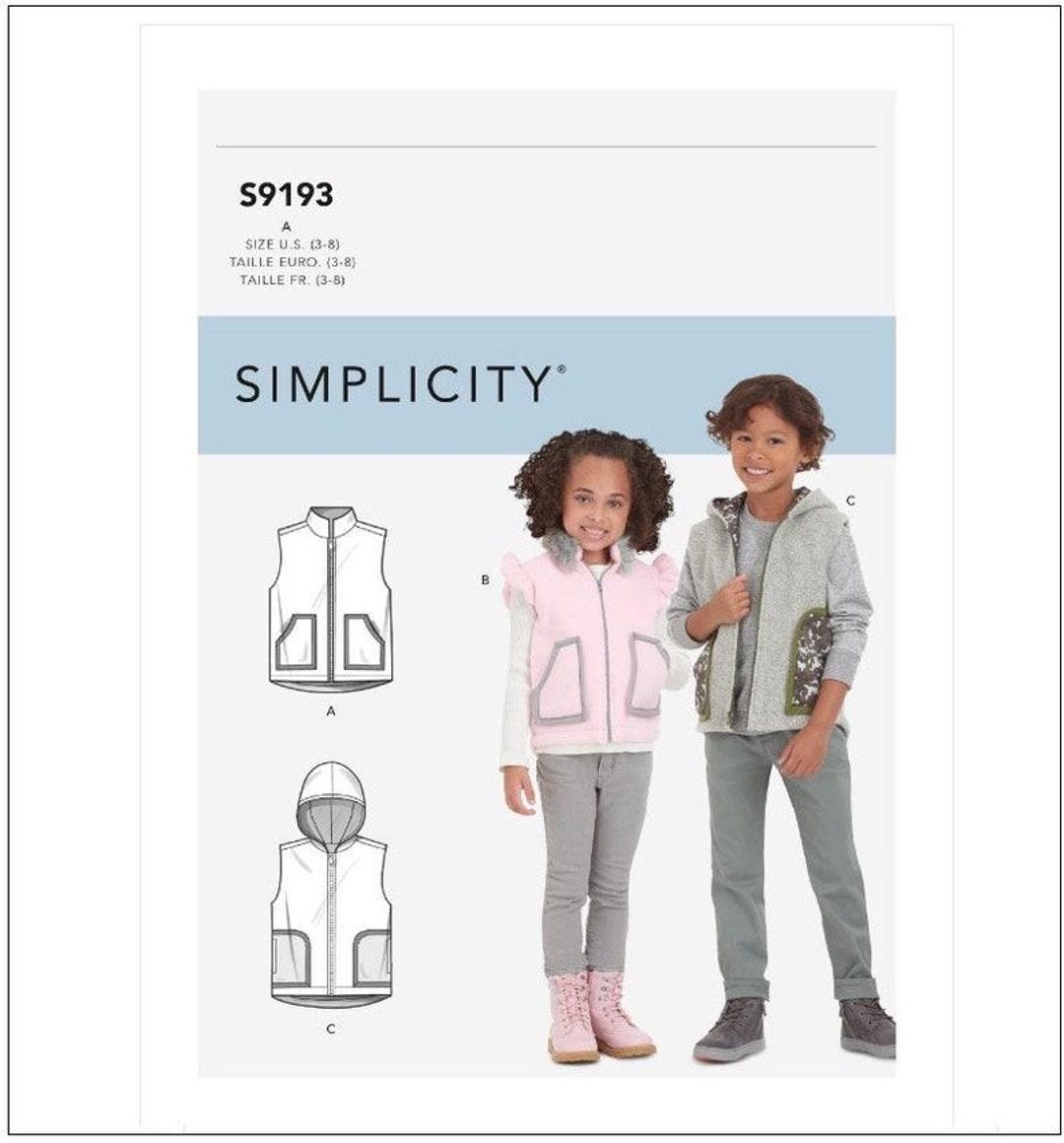 Simplicity S9193 Sewing Pattern - Kids Hoodie or Vest - Size 3-8/uncut ...