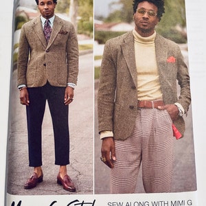 May include: A sewing pattern for a blazer with a brown and white plaid pattern. The pattern is from Simplicity and is for sizes US 34-42, Euro 44-52, and French 44-52. The pattern includes instructions for sewing a blazer with a brown and white plaid pattern. The pattern also includes a YouTube link to a video tutorial on how to sew the blazer.