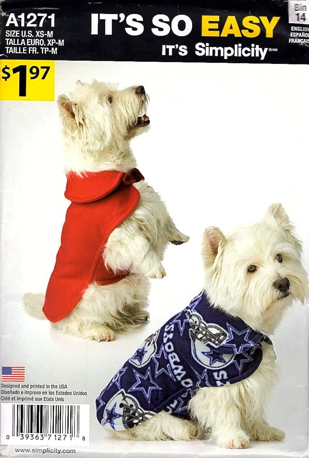 Simplicity 1271 Sewing Pattern Dog Coat in 3 Sizes Etsy