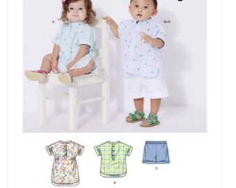 New Look N6725 Sewing Pattern for Babies Separates Pullover Top Dress and Shorts sz NB-L Uncut