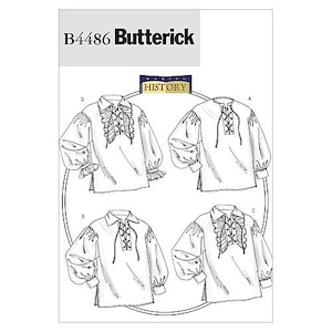 Butterick B4486 Size 34-44 or 46-56 Men's Misses' Historical Poet Shirt Tunic Blouse Smock, Colonial Costume Sewing Pattern / Uncut FF