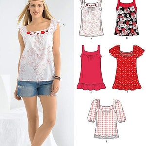 New look 6026 misses tops with sleeve and trim variations sewing pattern  size 4-16 / uncut ff