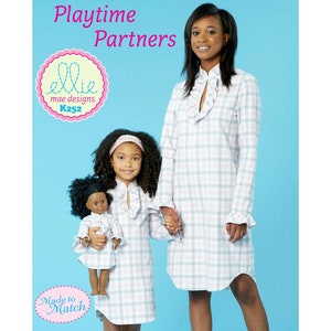 Kwik Sew K252 Mother, Daughter & 18&quot; Doll Dress or Nightshirt - ruffle, high neck, long sleeves, shaped hem, Womens Size S-L, Girls XS-M