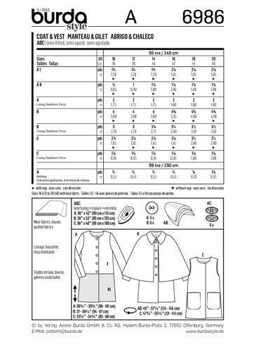 Burda 6986 Misses Vest Coat and Coat With Cape Sewing Pattern | Etsy