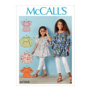 McCall's M7888 Sewing Pattern EASY Boho Tops & Tunics for Girls Size 3-6 or 7-14/Uncut