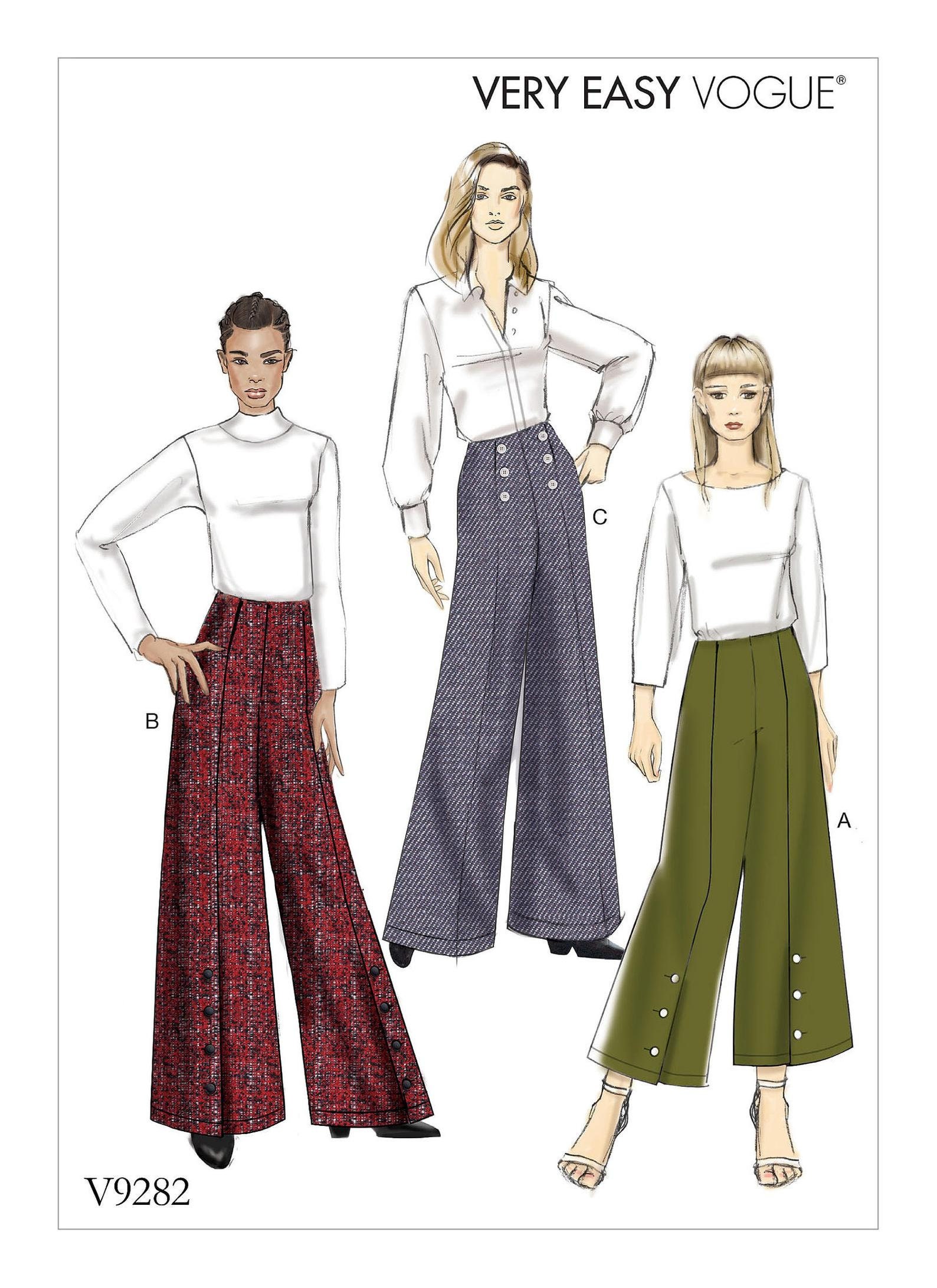 Vogue V9282 Misses Wide Leg Pants With Button Detail Sewing