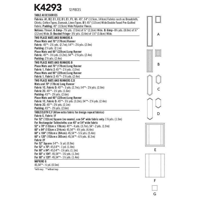 Kwik Sew Sewing Pattern 4293 10854 Table Runners Place Mats - Etsy