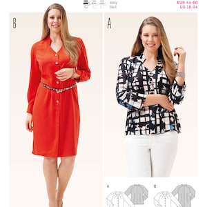 Burda 6713 Plus Size 18-24 Misses Button Up Dress or Top Sewing Pattern / Uncut FF