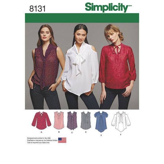 Simplicity 8131 Size 6-14 Misses' Bow Blouses With Sleeve Variations Sewing  Pattern / Uncut/ff 