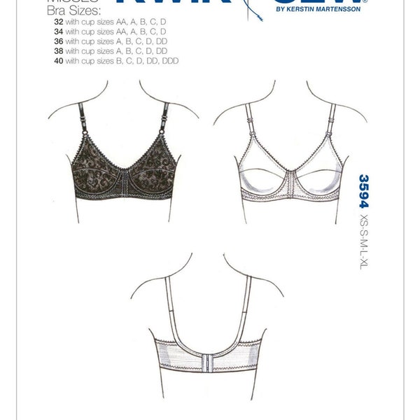 Kwik sew k3594 bra with adjustable shoulder straps and multiple cup sizes (32-40) cup (aa-ddd) sewing pattern/uncut, ff