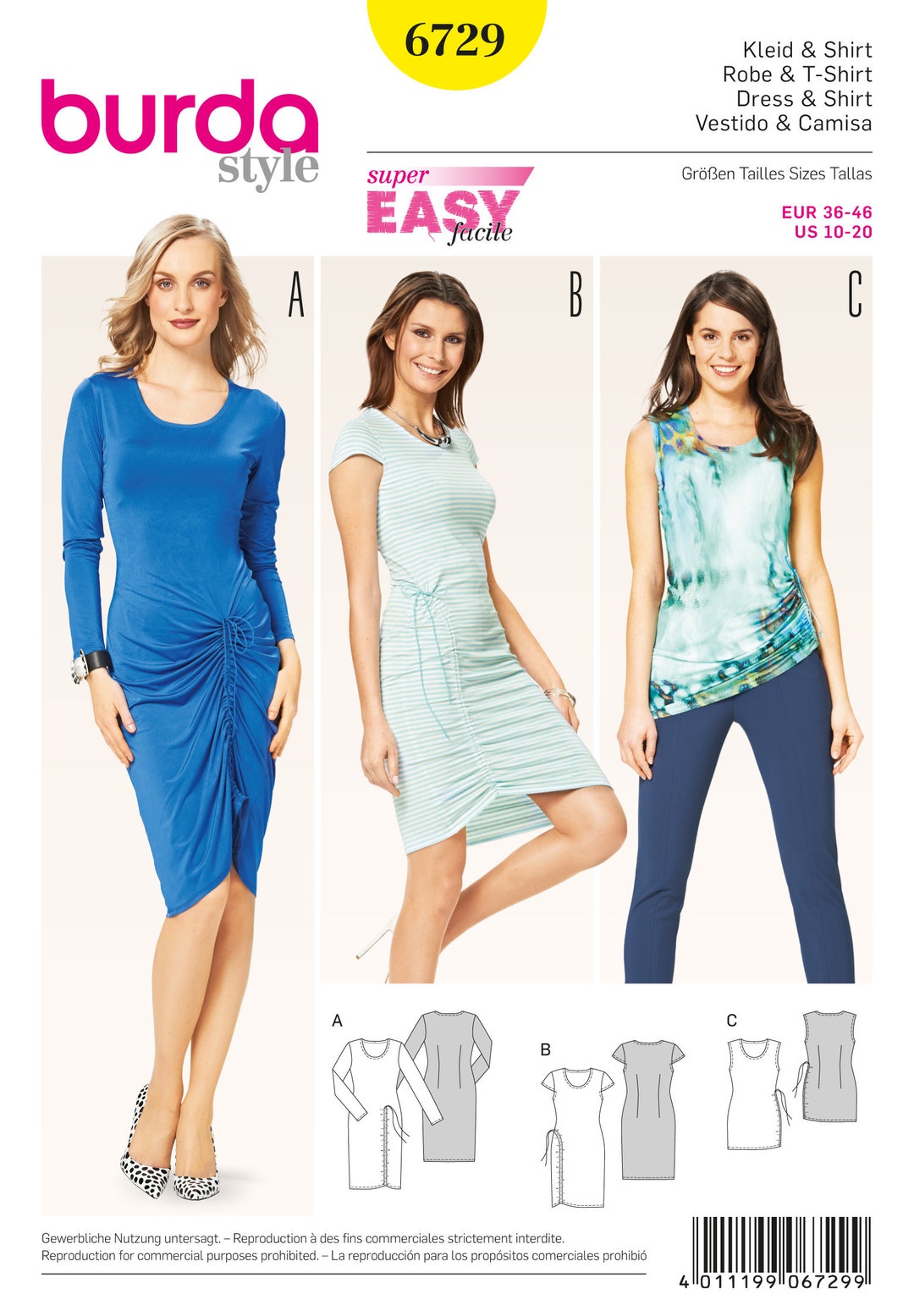 Burda 6729 Size 10-20 Misses Dresses and Top Sewing Pattern / - Etsy