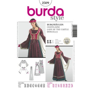 Burda 2509, Medieval Long Gown, Blouse/Chemise, Sizes 10 12 14 16 18 20 22 24, Renaissance Historical Dress Sewing Pattern / Uncut/FF
