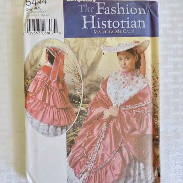 Simplicity 5444 Civil War Fashion Historian Ladies Mantle with Hat. ruffled cape Sewing Pattern / Uncut FF