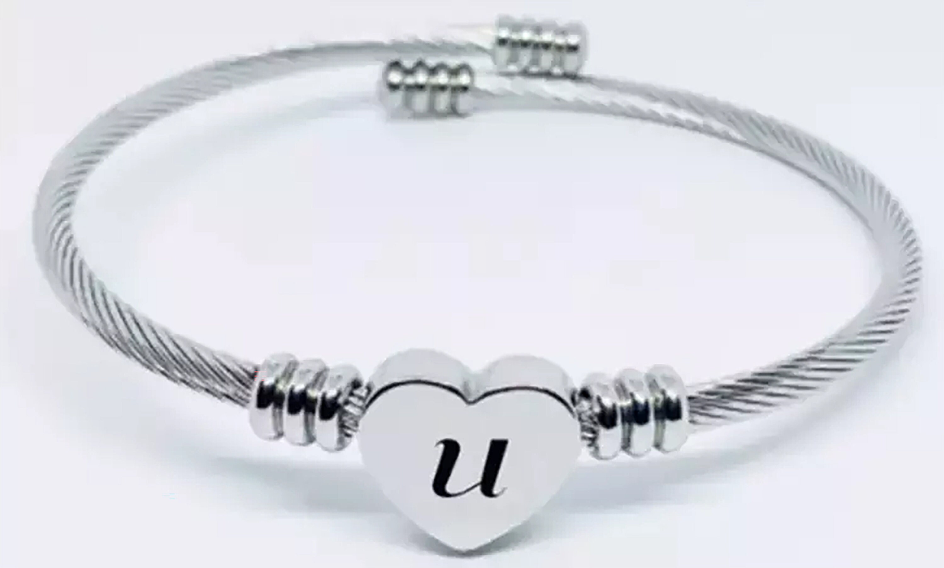 Solid Stainless Steel Heart Cable Initial Bracelet - Letters A-Z You Are So Beautiful