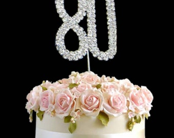 Silver 5.5cm Number Cake Pick Topper Diamond Diamante 60 Birthday Age Decor DIY 