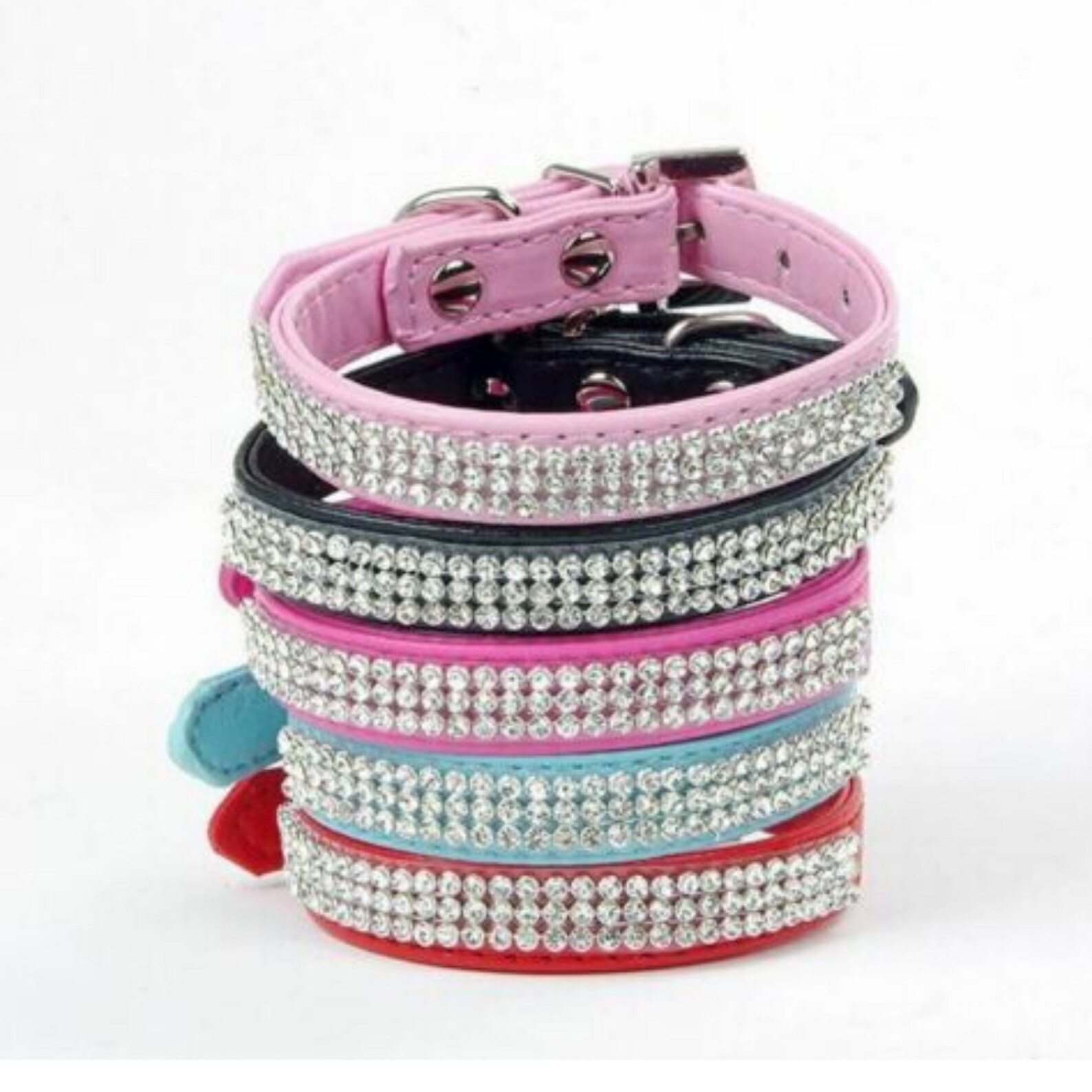 Leather Rhinestone Diamante Dog Collar Soft Bling Puppy Pet UK Etsy