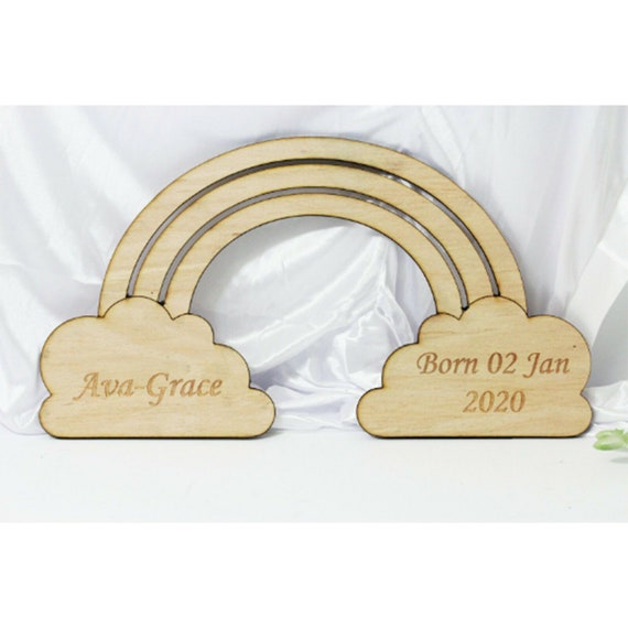 Plaque de porte en bois personnalisée motif arc en ciel - Fait2mains