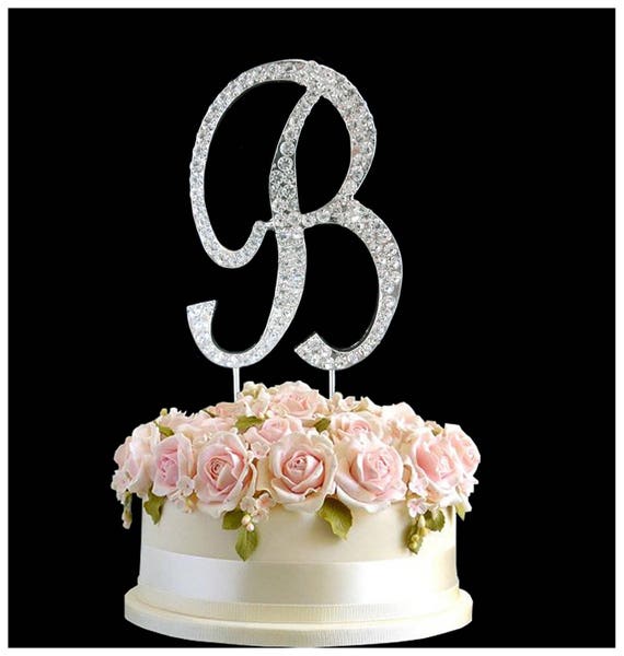 Crystal Rhinestone Diamante Monogram Initial Letter Cake Topper Wedding Decor 