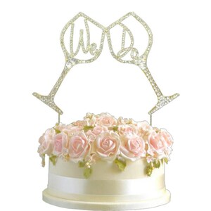 Rhinestone Crystal Toasting Glass We Do Cake Topper with Diamante Gems - for Wedding, Anniversary Party Cake Decorations