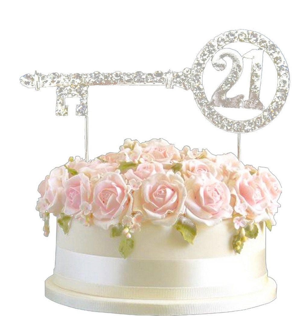 Gold TOYMYTOY 21st Birthday Cake Topper Decoration Crystal Rhinestone 21st Wedding Anniversary Number Cake Topper 