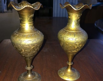 Pair of Small decorative Indian Brass Vases 82