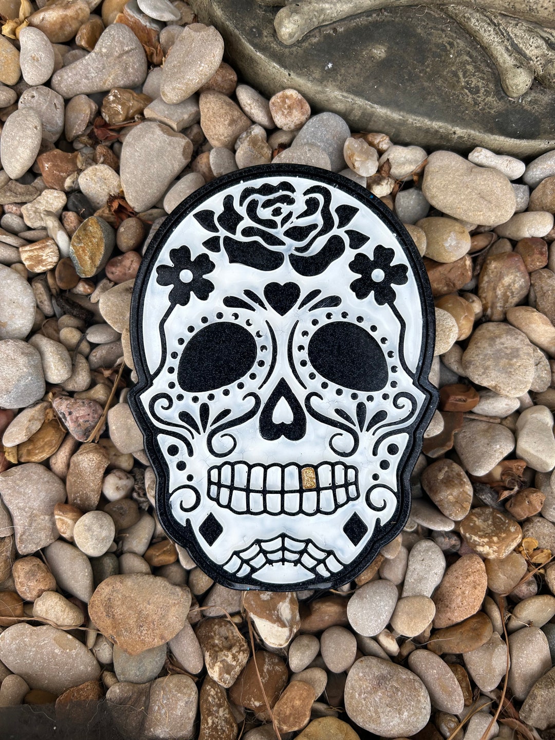 Black Sugar Skull With Gold Tooth Resin Trinket Box - Etsy