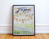 Japan, United Airlines Vintage Travel Poster High Quality Print