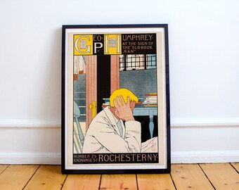 Rare American Art Nouveau Poster for "The Old Book Man" 1895 by Louise M. Stowell High Quality Print