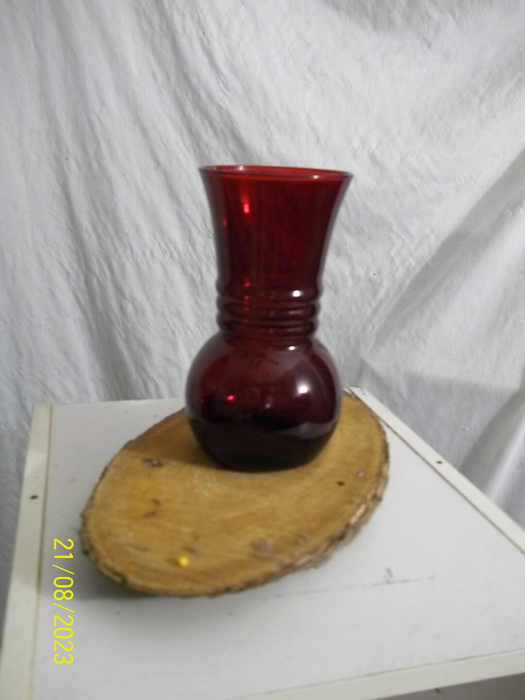 Vintage Ruby Red Depression Glass Vase Etsy