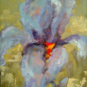 Original blue iris oil painting, iris flower artwork