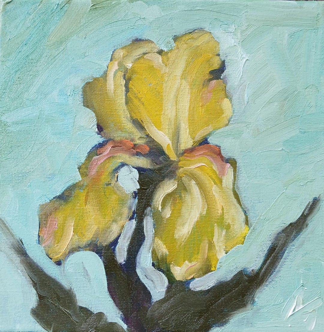 Original Yellow Iris Oil Painting, Floral Landscape - Etsy