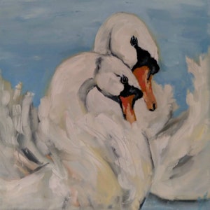 Original swan oil painting, waterfowl paintings, wildlife artwork