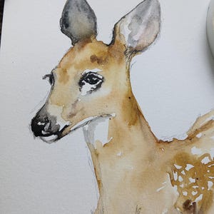 Original fawn watercolor painting, deer watercolor painting, baby animal watercolor painting