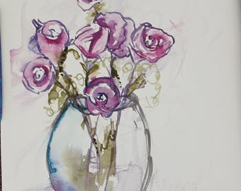 Original vase and pink flower arrangement,  flower still life