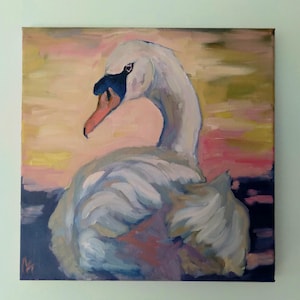 Original swan oil painting, waterfowl paintings, wildlife artwork