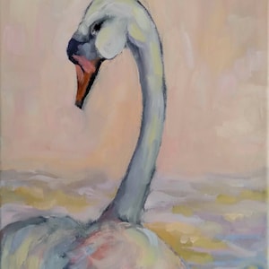 Original swan oil painting, waterfowl paintings, wildlife artwork