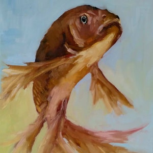 Original Gold fish oil painting, fish artwork, underwater life