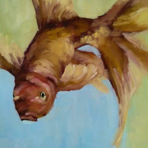 Original Gold fish oil painting, fish artwork, underwater life