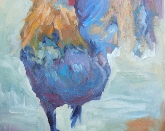 Original Rooster Oil Painting, Barnyard Art (9x12)