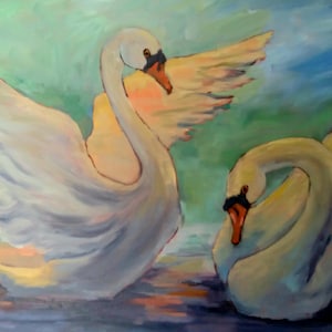 Original swan oil painting, waterfowl paintings, wildlife artwork