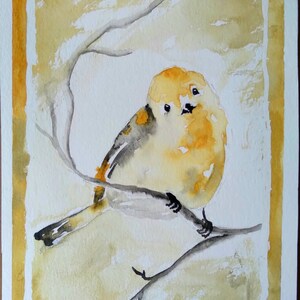 Original yellow song bird watercolor painting, wildlife artwork