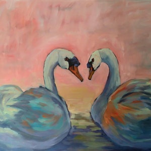 Original swan oil painting, waterfowl paintings, wildlife artwork