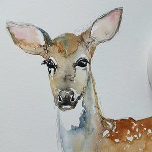 Original fawn watercolor painting, deer watercolor painting, baby animal watercolor painting